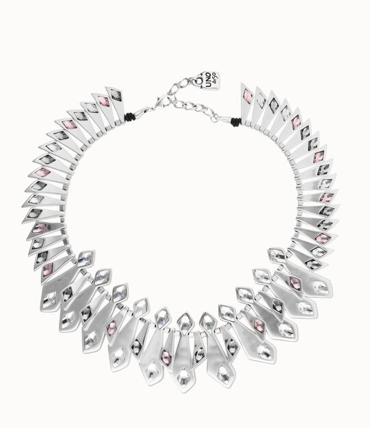 Collar ba&ntilde;ado en plata con abalorios y cristales facetados